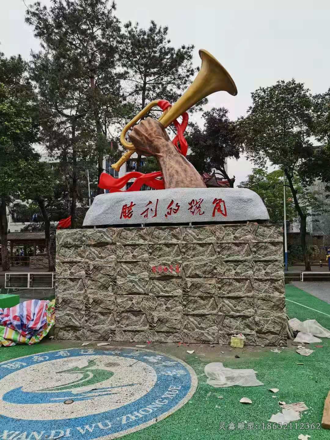 红军吹号庭院人物铜雕
