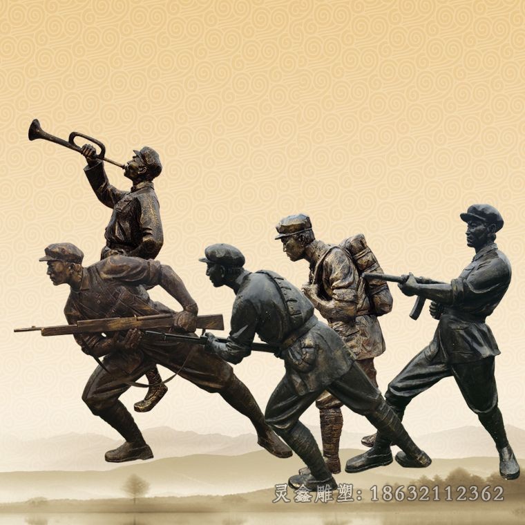 红军吹号商场人物铜雕