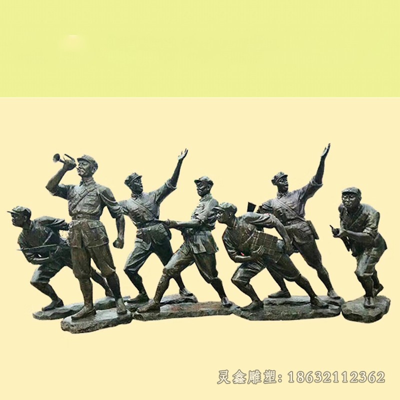 红军冲锋校园人物铜雕