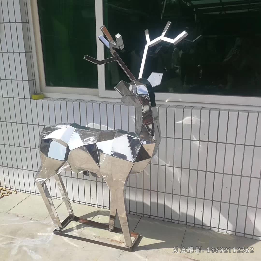 不锈钢几何转头鹿公园雕塑