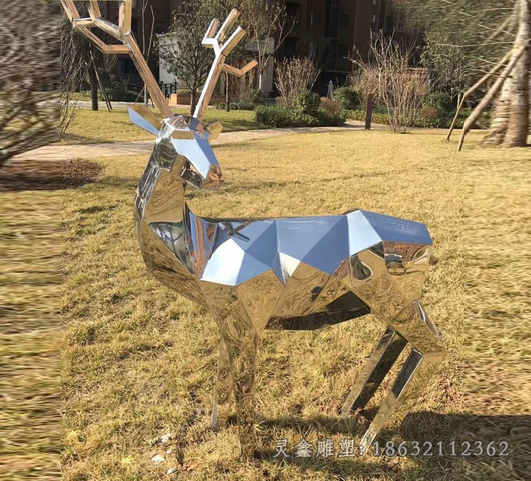 不锈钢几何转头鹿小区雕塑