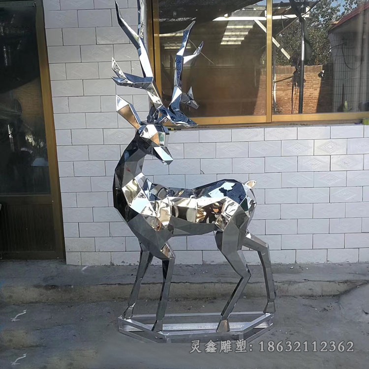 不锈钢几何转头鹿别墅雕塑