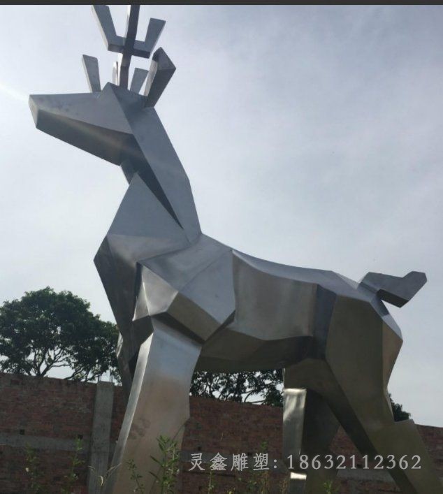 不锈钢几何转头鹿商场雕塑
