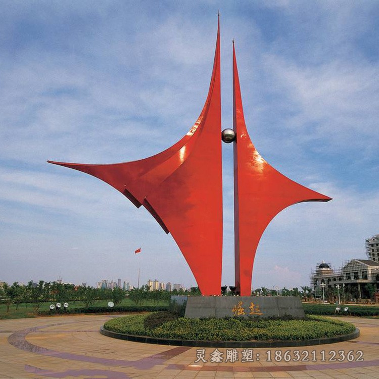 不锈钢彩绘旗帜小区雕塑