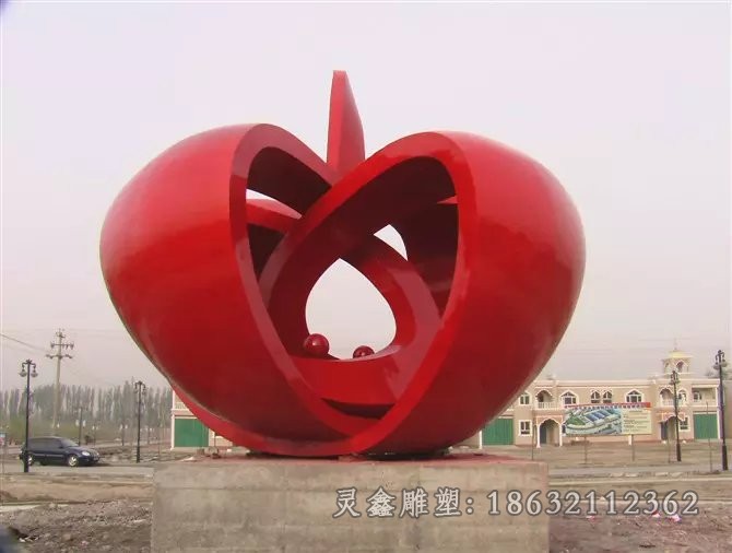 不锈钢彩绘苹果园林雕塑