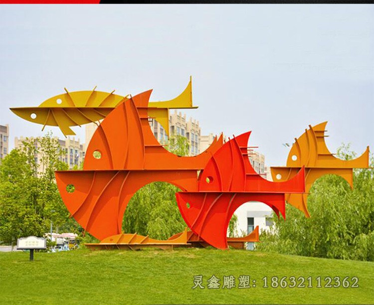不锈钢彩绘鱼庭院雕塑