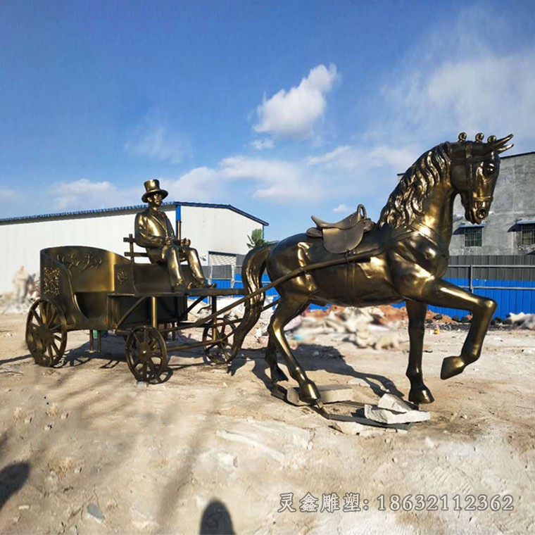 西方人物坐马车景观铜雕