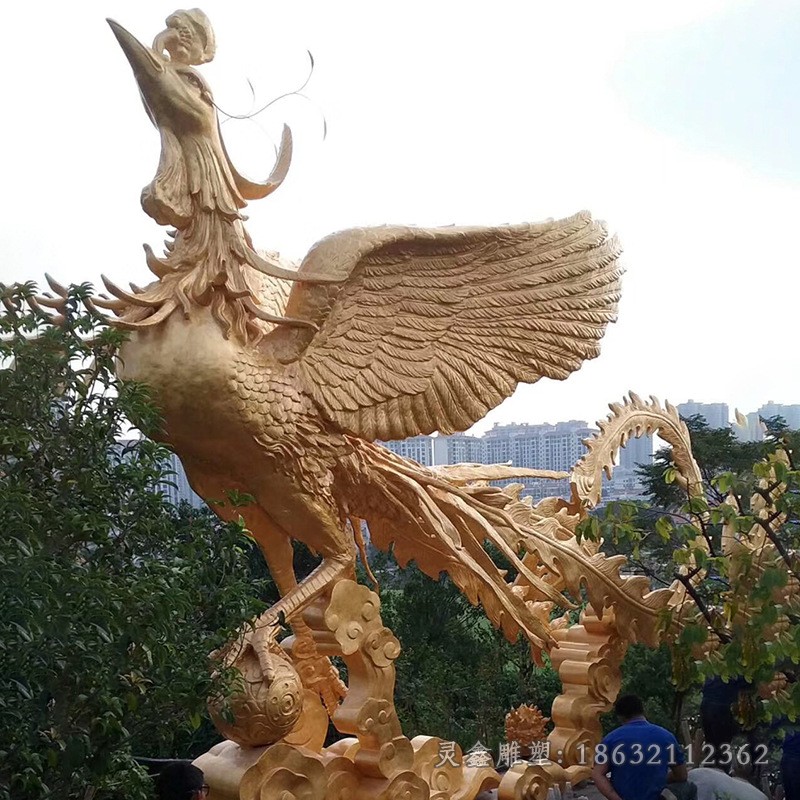 神兽凤凰校园景观铜雕