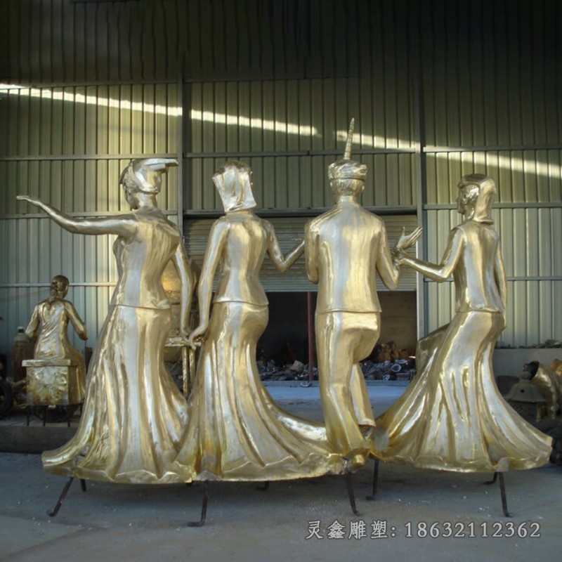少数民族跳舞人物铜雕