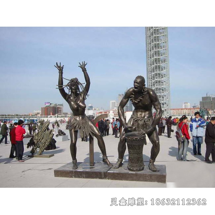 少数民族跳舞人物标志铜雕