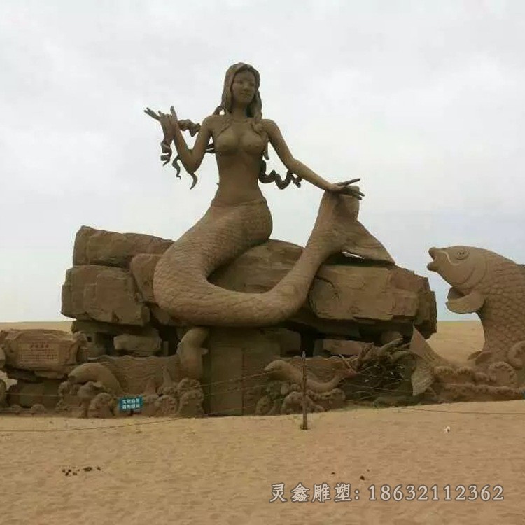 抽象美人鱼景观铜雕