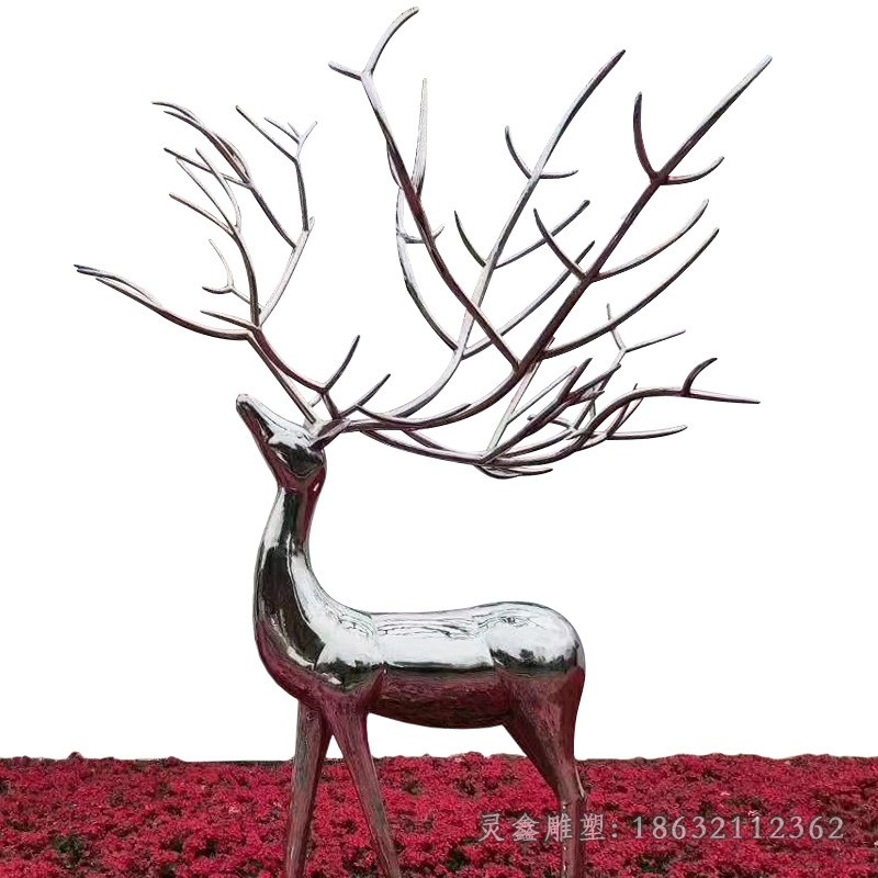 不锈钢镜面叉角鹿园林雕塑