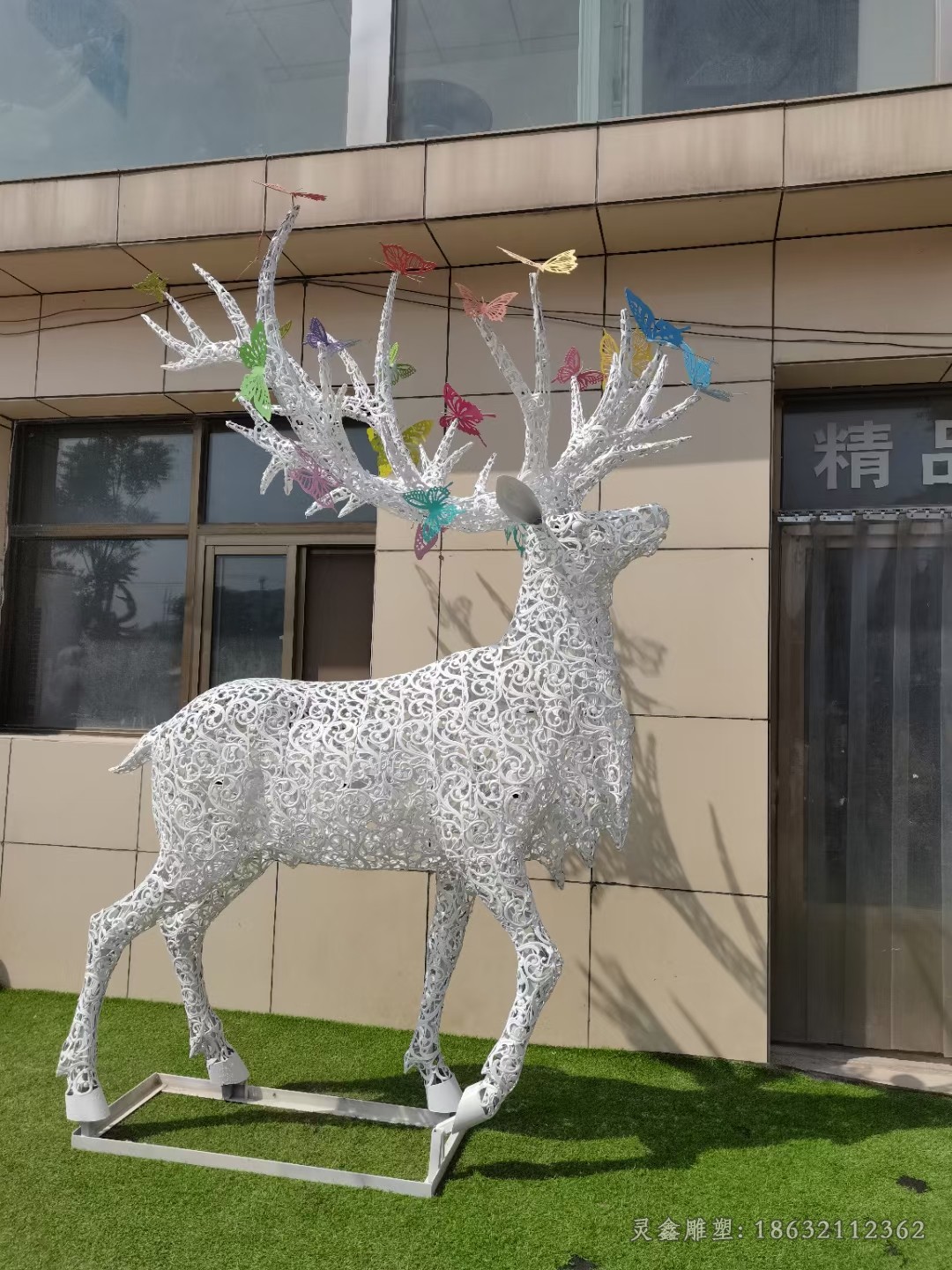 叉角镂空鹿不锈钢商场雕塑