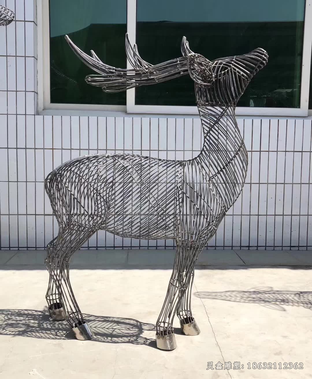 叉角镂空鹿不锈钢动物雕塑