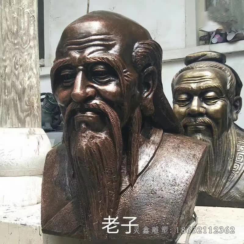 中国文学家老子街边铜雕