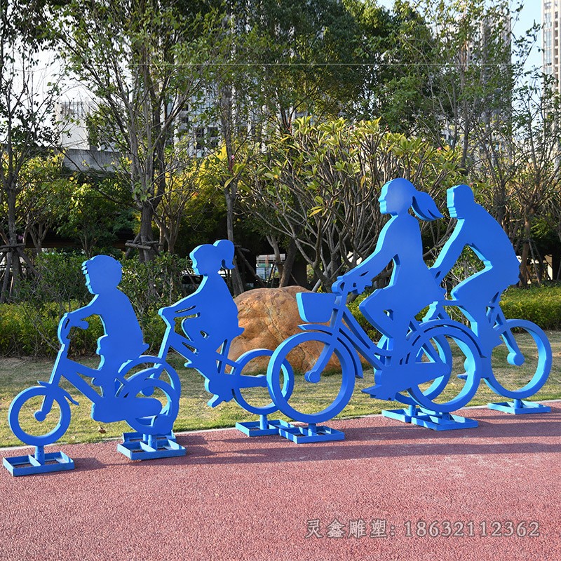 不锈钢彩绘自行车户外雕塑
