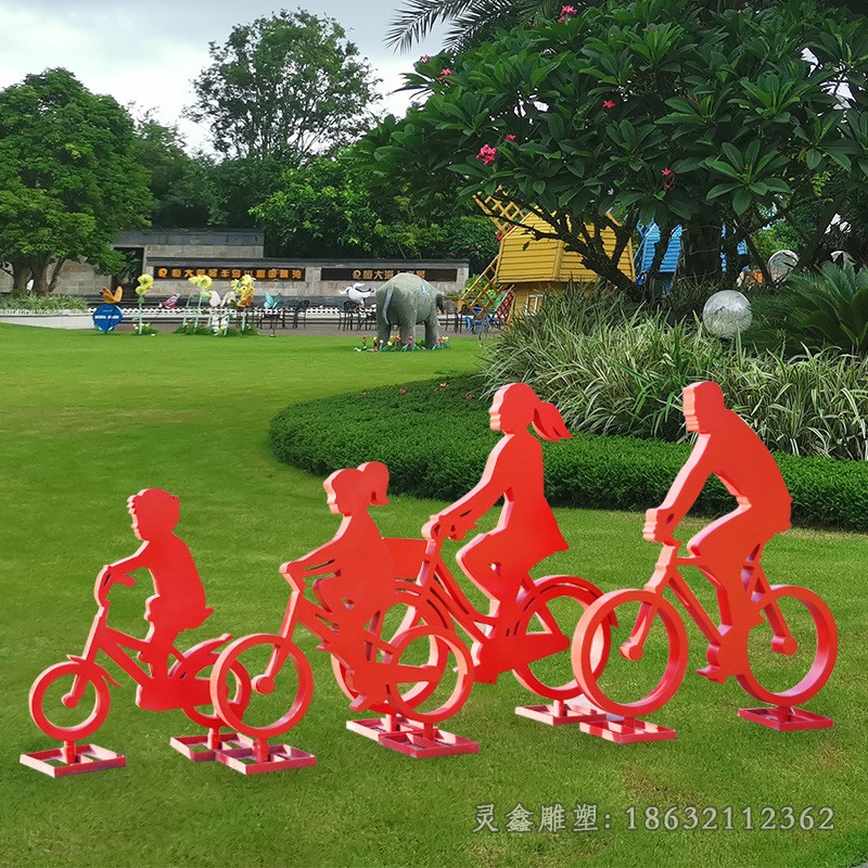 不锈钢彩绘自行车小区雕塑