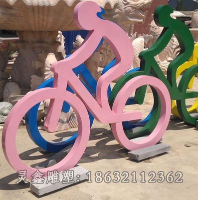 不锈钢彩绘自行车街边雕塑