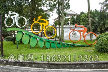 不锈钢彩绘自行车景观雕塑