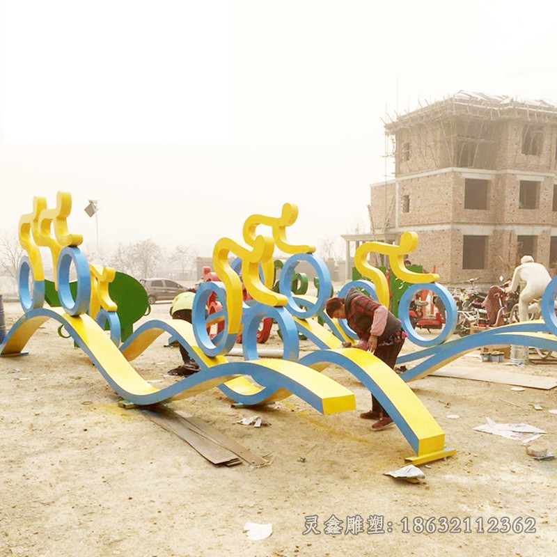 不锈钢彩绘自行车运动雕塑