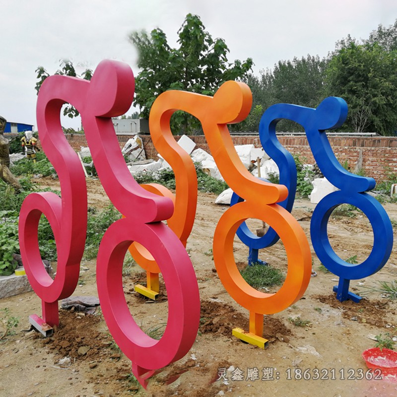 不锈钢抽象自行车城市雕塑