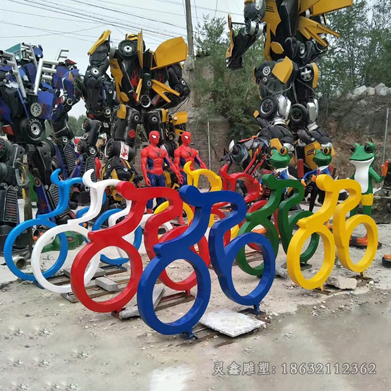 不锈钢抽象自行车公园雕塑