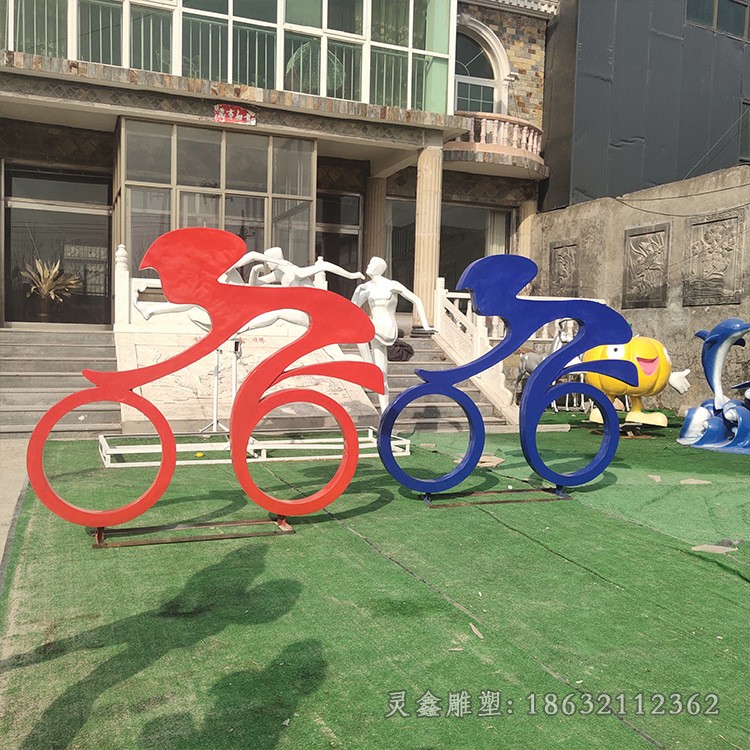 不锈钢抽象自行车街边雕塑