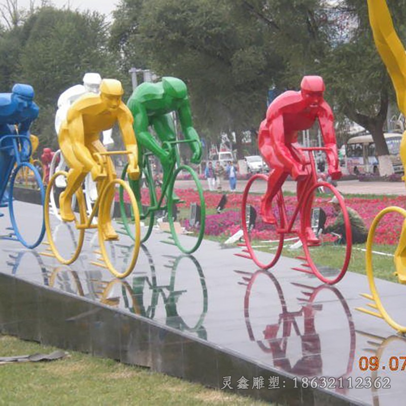 不锈钢几何自行车园林雕塑