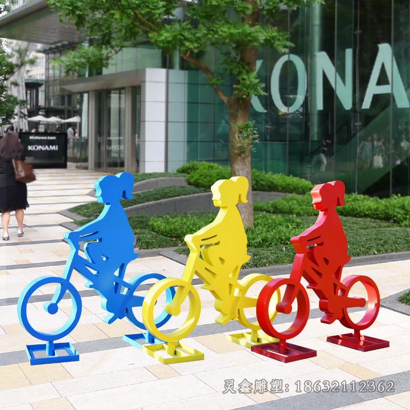 不锈钢几何自行车景区雕塑