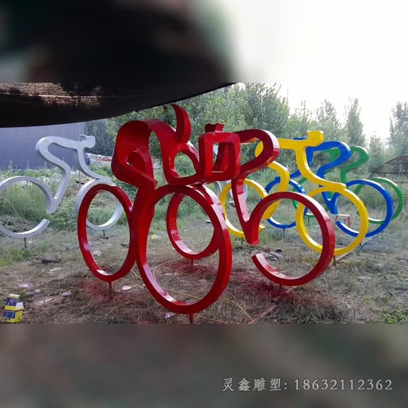 不锈钢几何自行车别墅雕塑