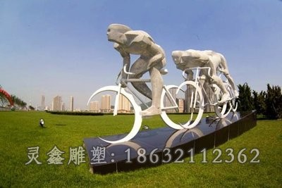 不锈钢几何自行车街边雕塑