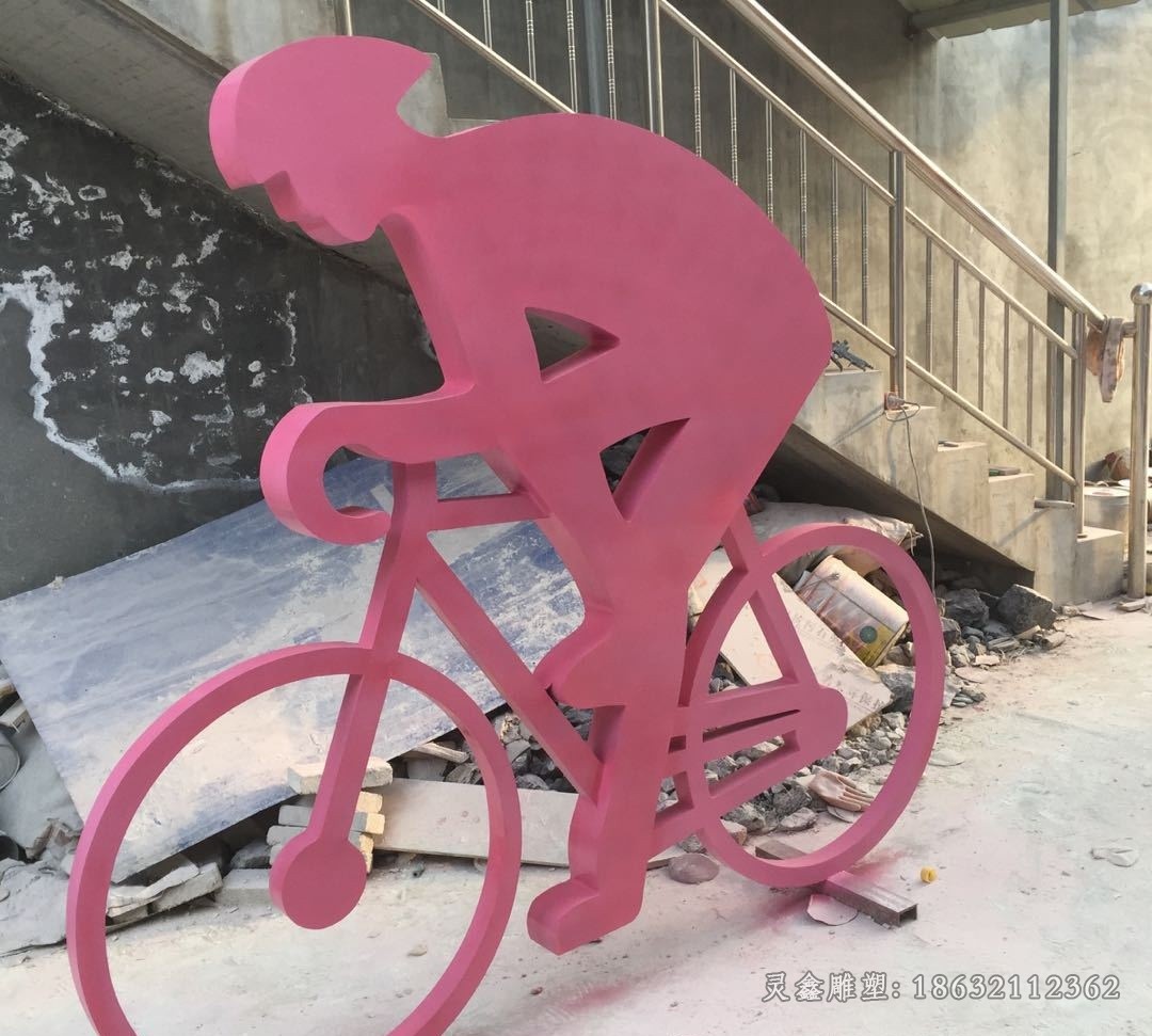 不锈钢几何自行车抽象雕塑
