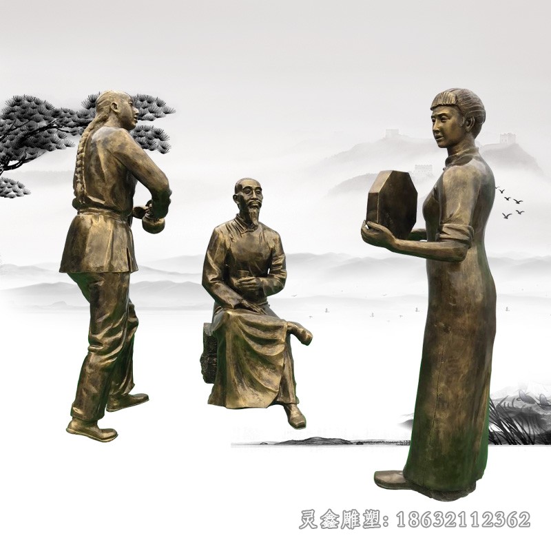 茶艺人物景观铜雕