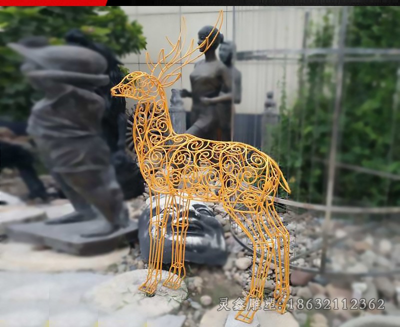 镂空鹿抽象动物不锈钢雕塑