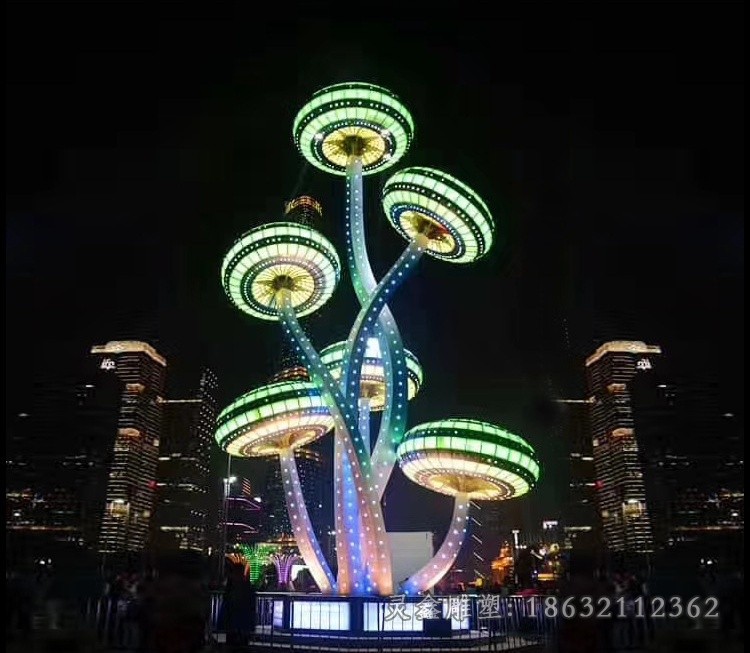 彩绘蘑菇景观不锈钢雕塑