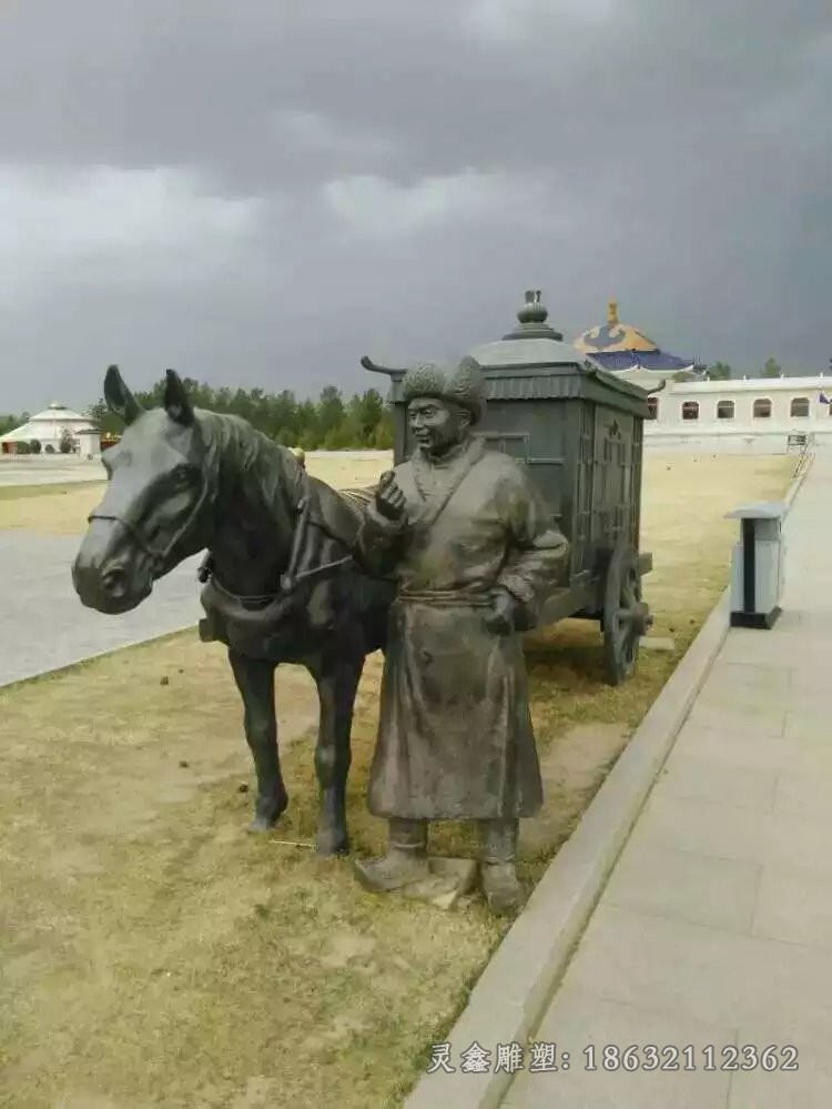 古代马车抽象铜雕