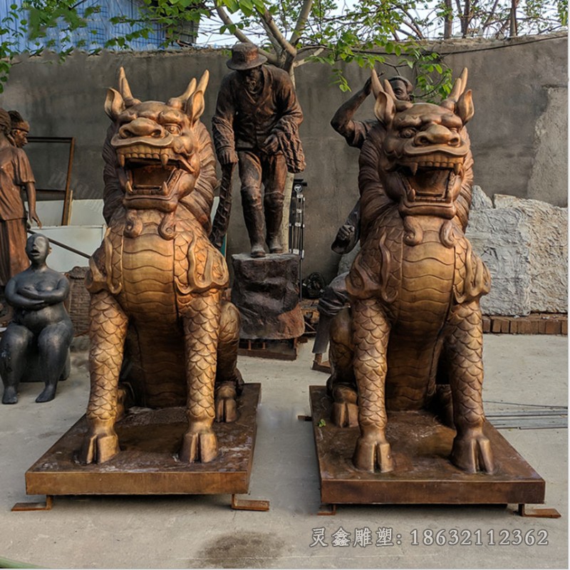 金色麒麟庭院景观铜雕