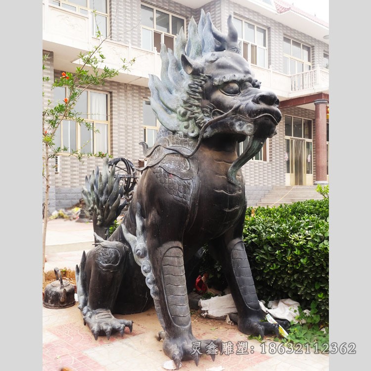 坐姿麒麟校园景观铜雕
