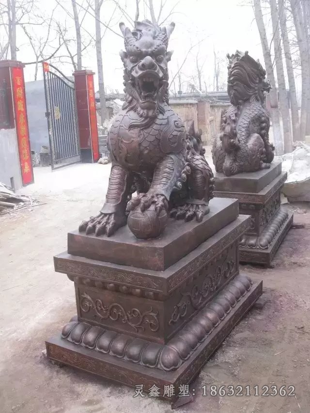 坐姿麒麟庭院景观铜雕