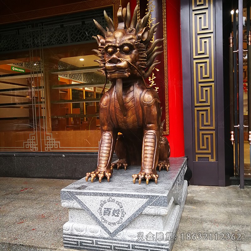 坐姿麒麟景区景观铜雕