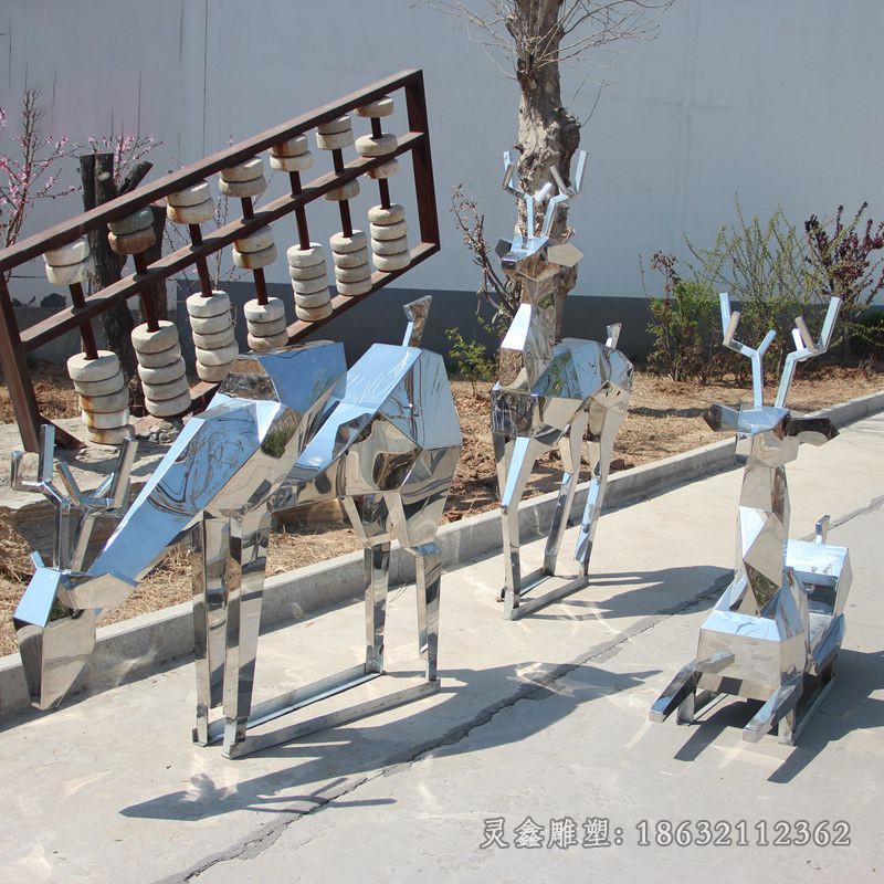 不锈钢几何小鹿广场雕塑