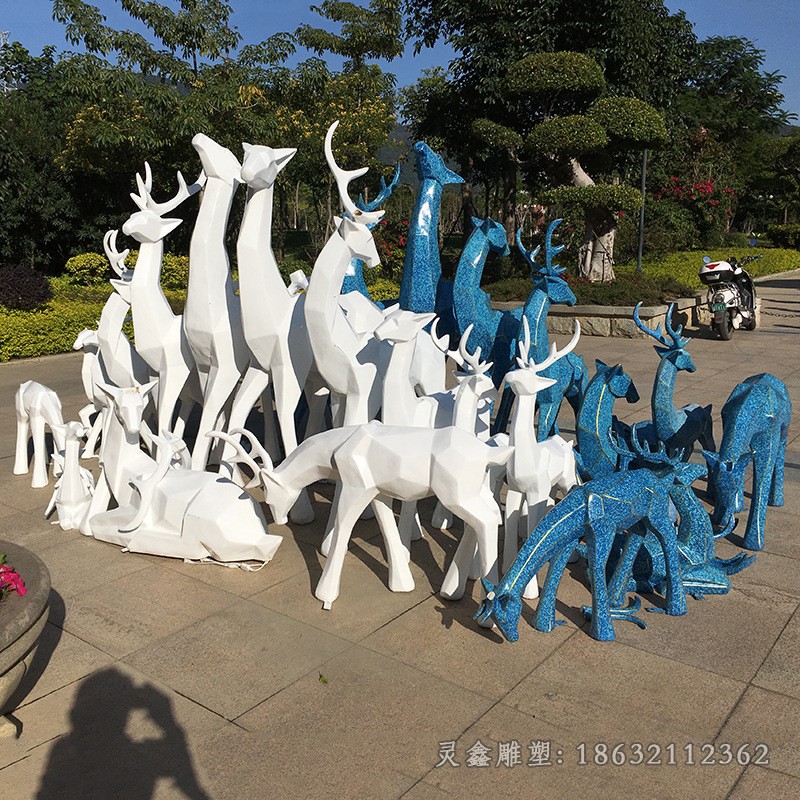 不锈钢几何小鹿公园雕塑