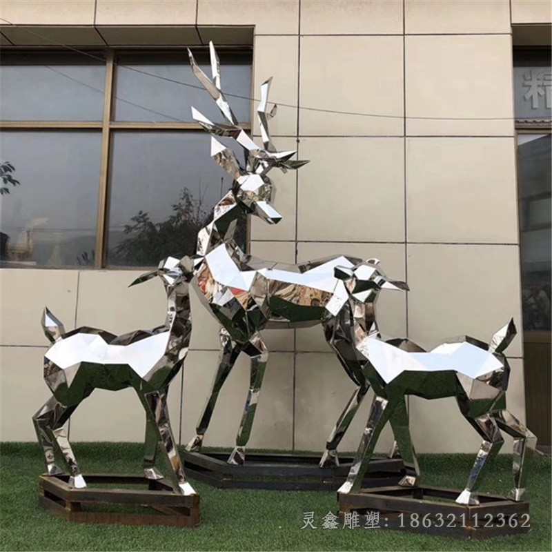 不锈钢几何小鹿园林雕塑