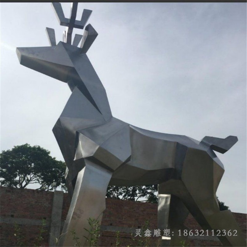 不锈钢几何小鹿小区雕塑
