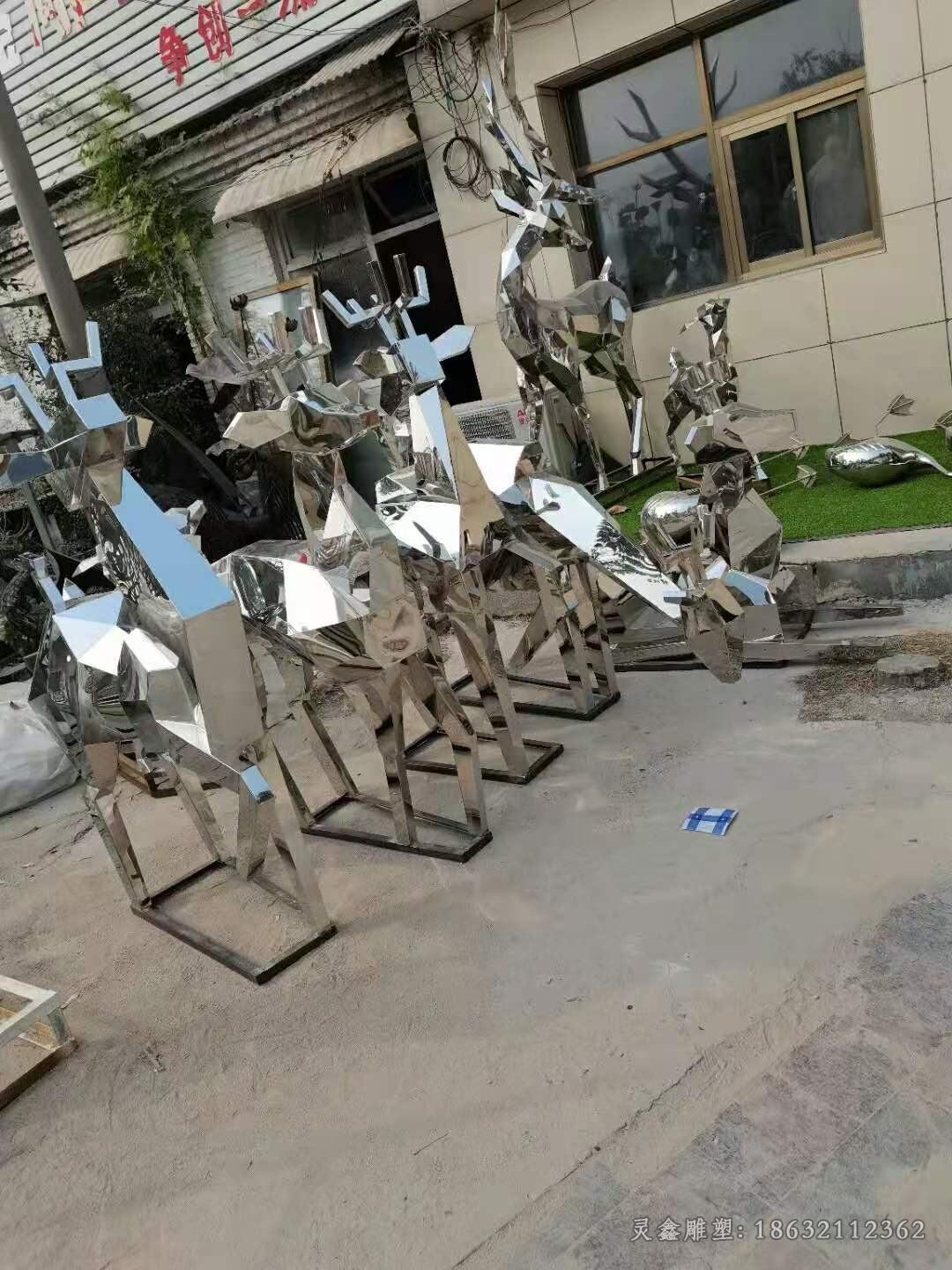 不锈钢几何小鹿商场雕塑