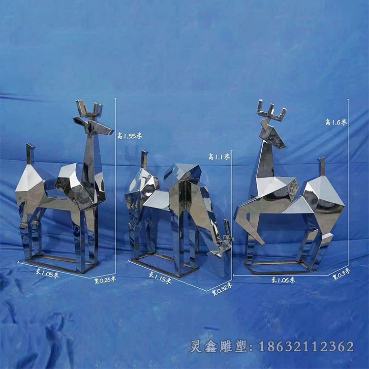 不锈钢几何小鹿动物雕塑