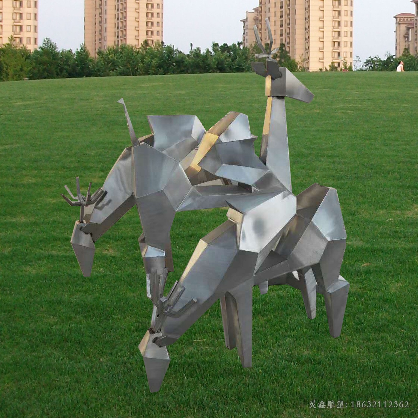 几何小鹿广场不锈钢雕塑