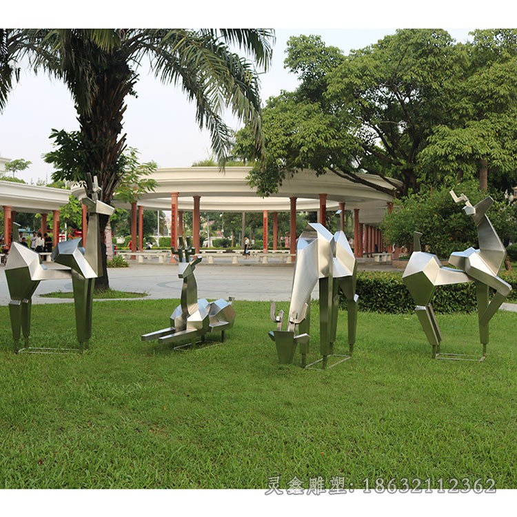 几何小鹿园林不锈钢雕塑