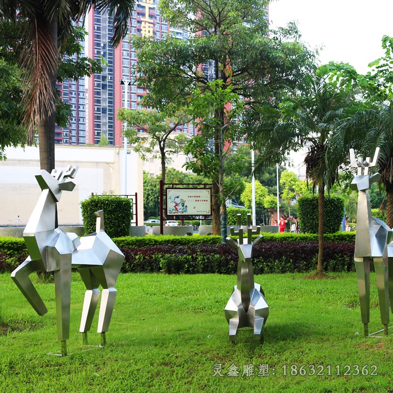 几何小鹿景区不锈钢雕塑