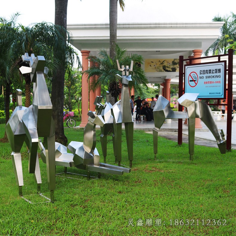 几何小鹿商场不锈钢雕塑